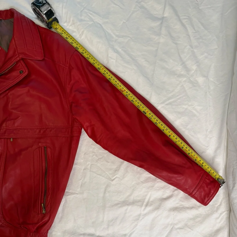 Vintage 90s Red Leather Bomber Jacket STRIWA Croatia SALMI Zip Oversized 40 - Picture 13 of 13